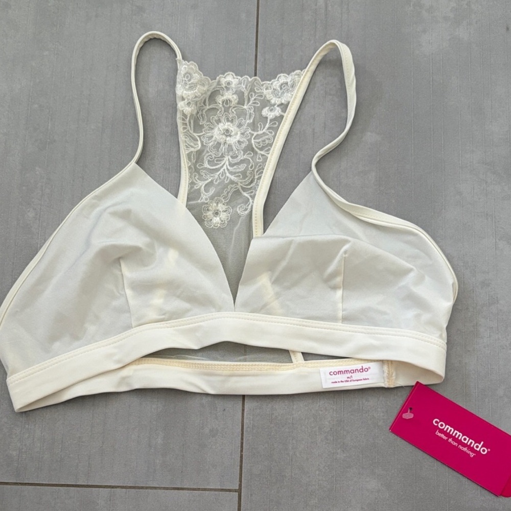 REVOLVE Commando Bralette Crown Embroidered Ivory Bra Size M/L • NEW WITH TAGS •